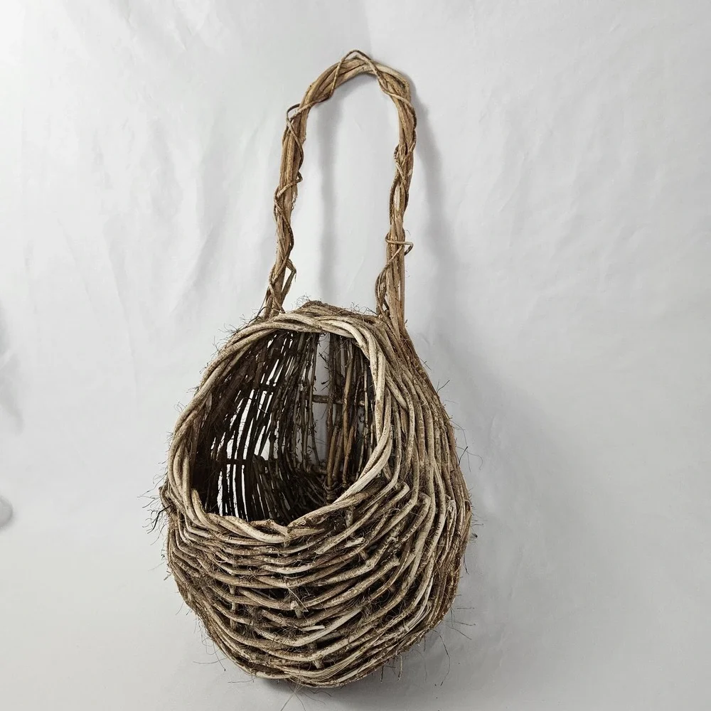 Woven Willow Twig Basket Wall Decor Pocket Vintage Boho Primitive